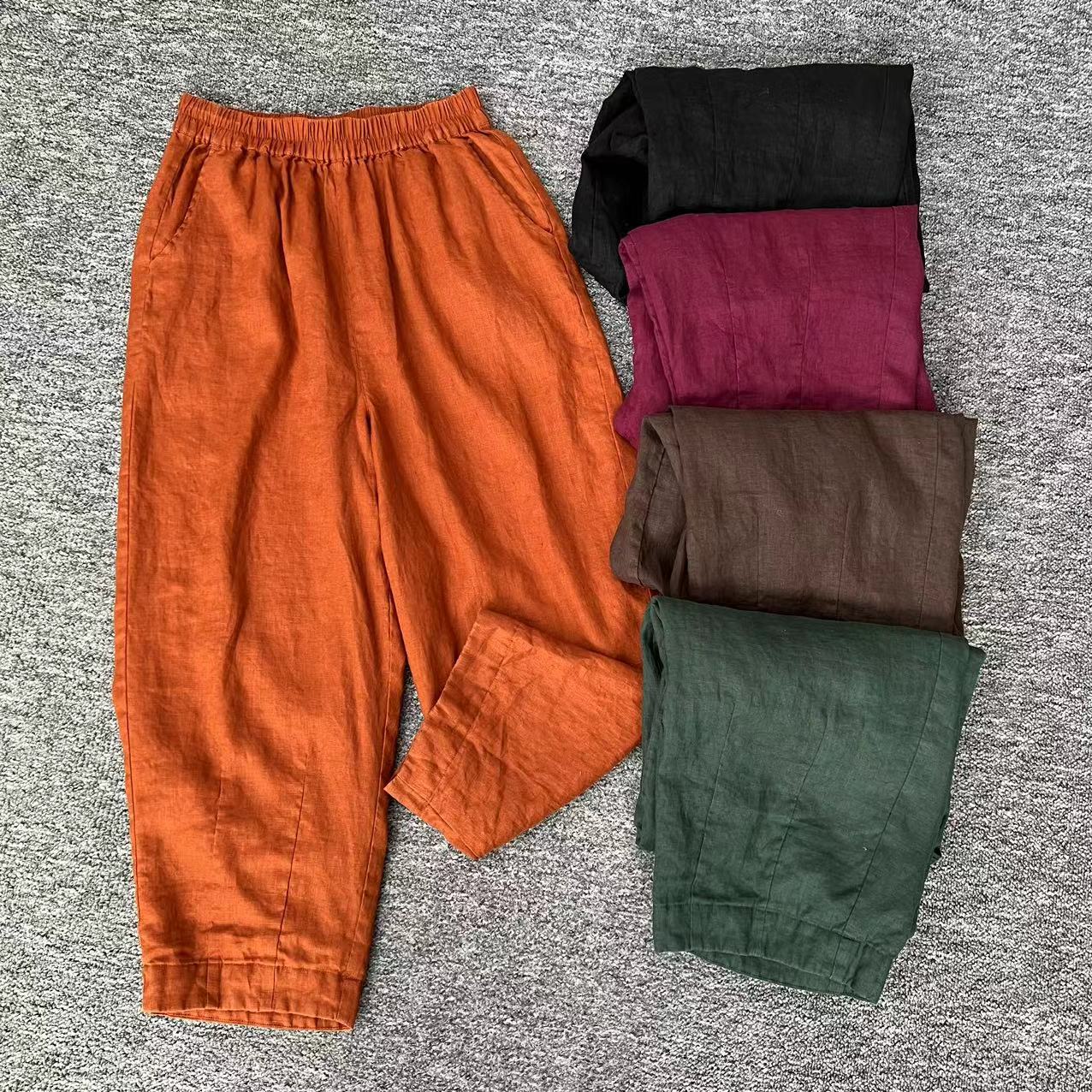 爱泥直播间春秋季新款双层亚麻休闲裤003