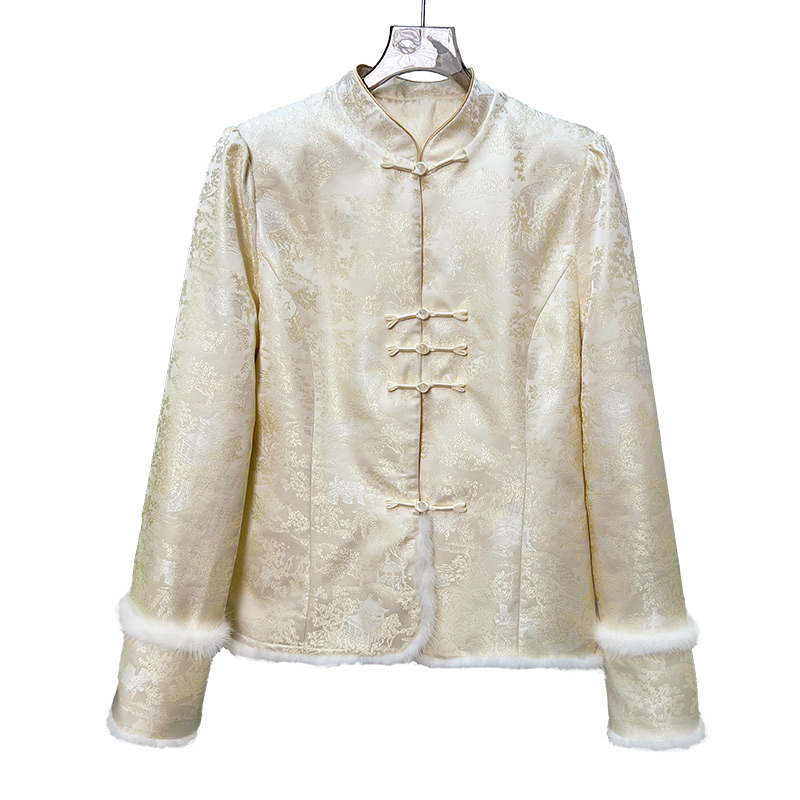 新中式棉衣棉服女2025冬季新款重工提花国潮风盘扣夹棉外套气质女