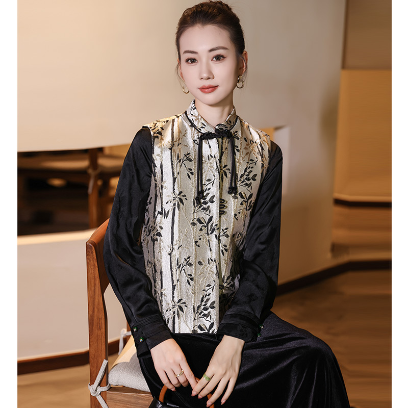 上衣马甲大码显瘦洋气中式外穿春秋宽松提花国风时尚马夹民族风