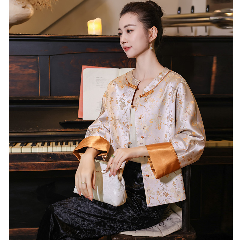 中国风气质外套洋气圆领时尚新款高级感长袖上衣女中式宽松秋季