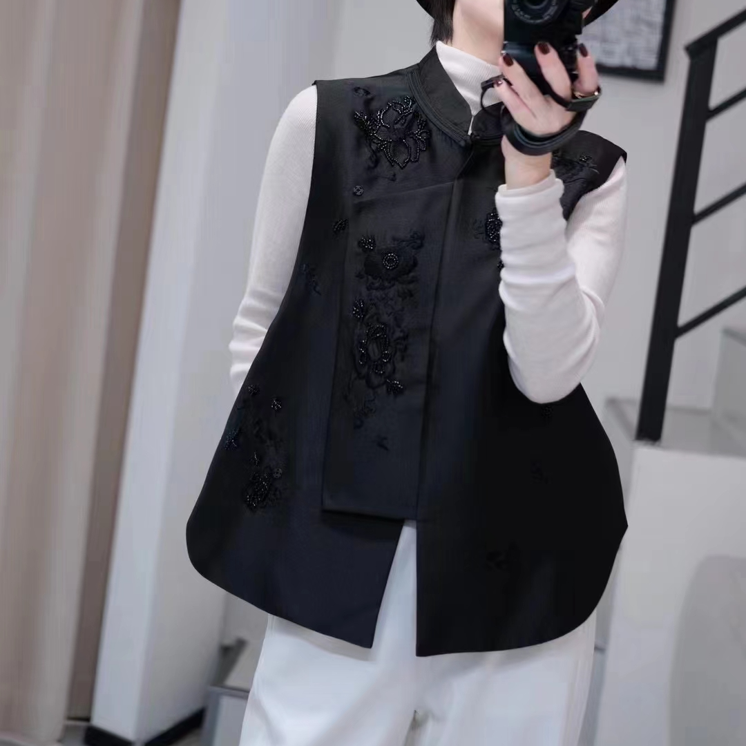 百搭中式黑色休闲马夹中国风无袖秋季民族风马甲复古网红时尚新款