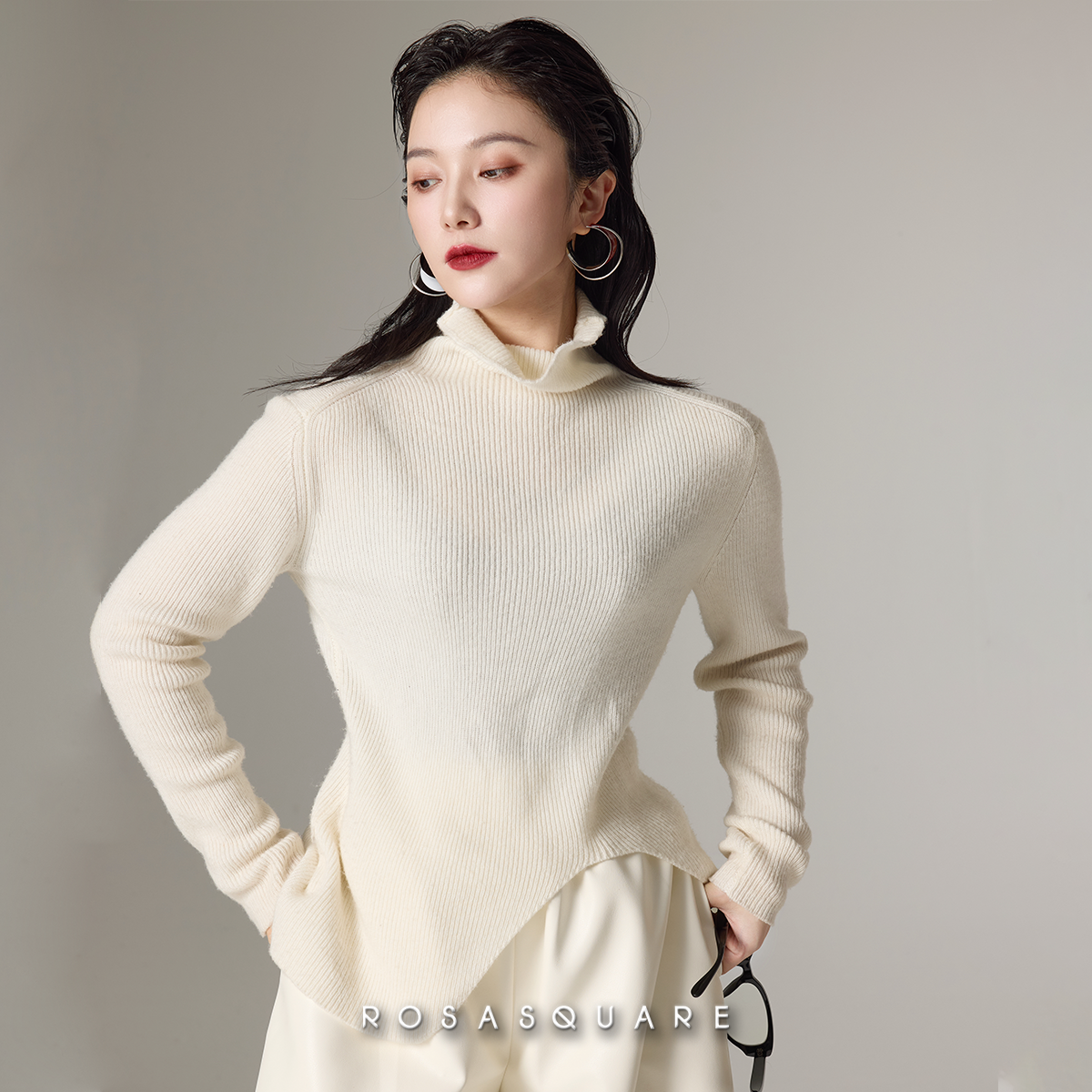 普氏公园RS【清简】2024秋冬新款米色保暖高级时尚羊毛高领毛衣.