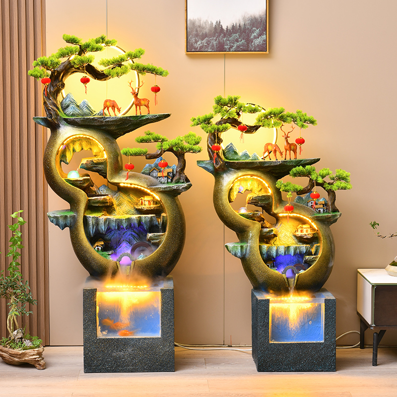 艺泉睿流水摆件客厅办公室玄关招财循环水鱼缸假山流水摆件轻奢