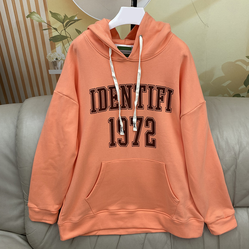 女士宽松大版加绒连帽卫衣秋冬款休闲百搭印花T恤 24088