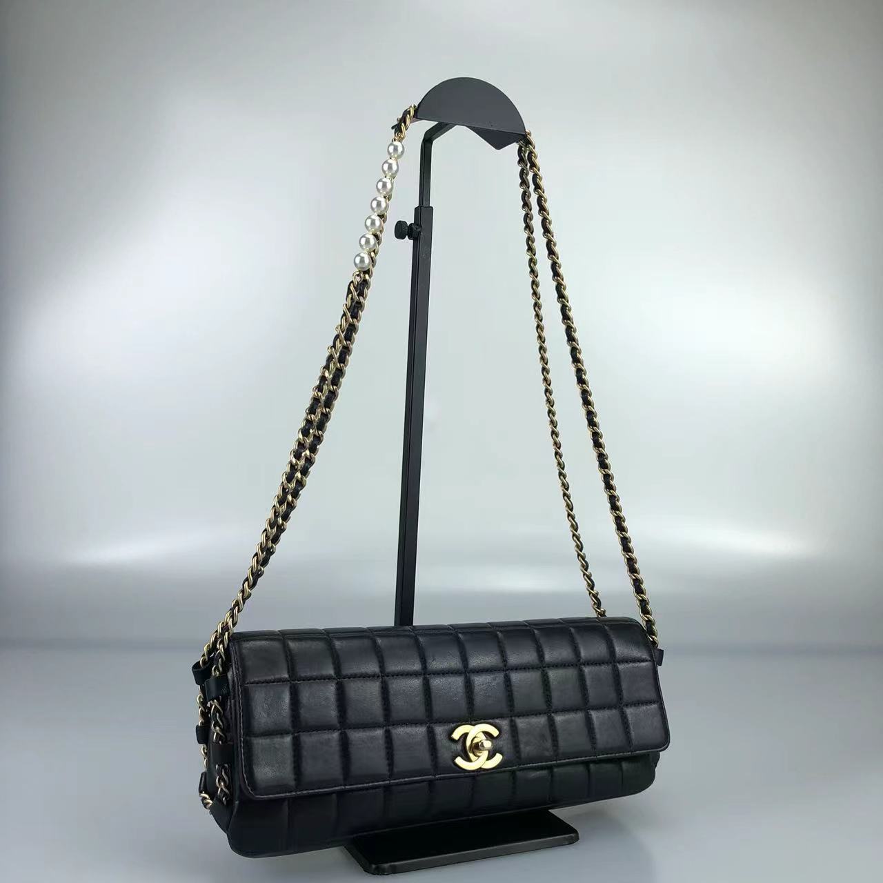 95新 Chanel/香奈儿 珍珠链冰格法棍腋下包 底26 7开