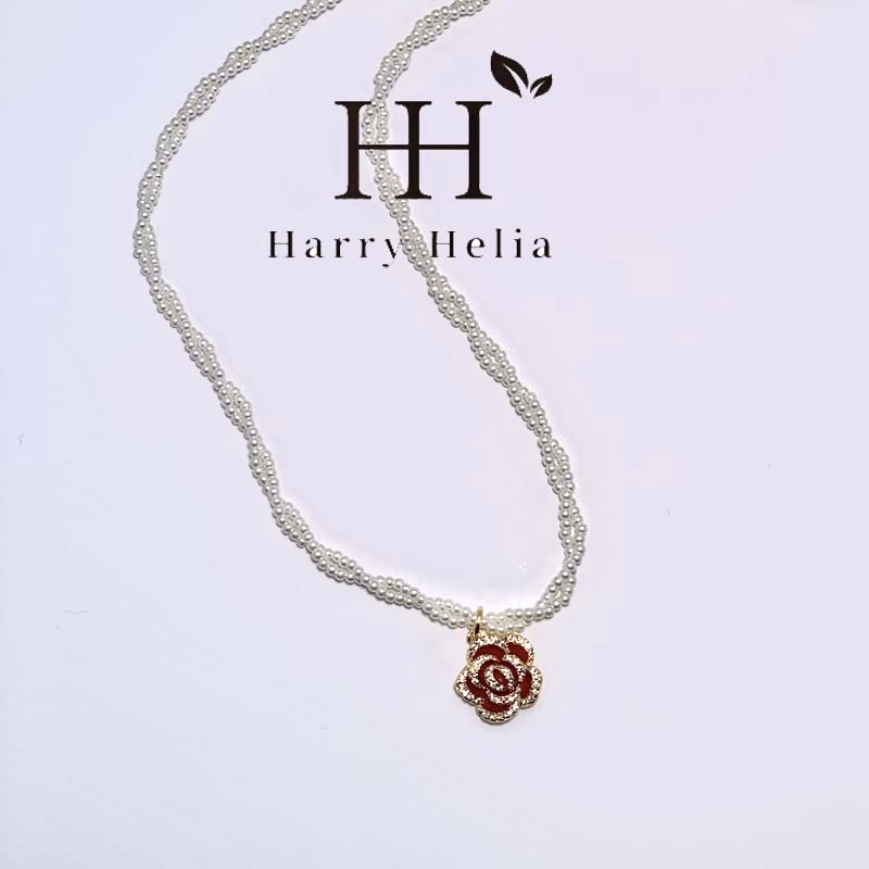 铜合金项链 时尚气质百搭设计款茶花珠珠项链6536