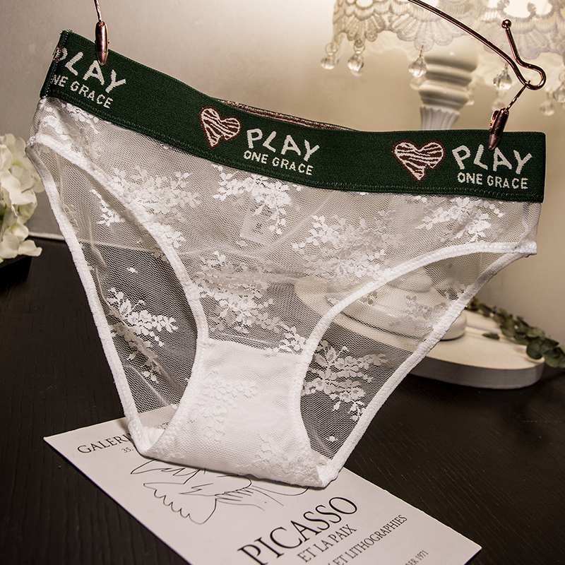 运动风少女性感低腰松紧带蕾丝刺绣三角内裤