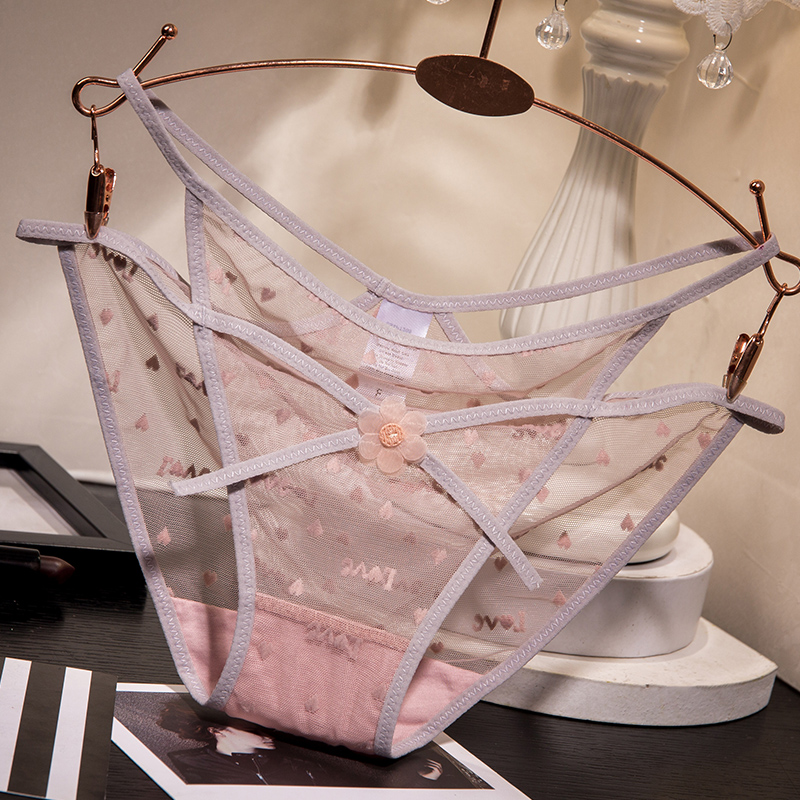 系带可爱少女风镂空柔软网纱日常出街款三角内裤透气薄款无痕