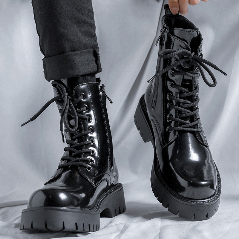 秋冬潮英伦风高级感马丁靴男士新款加绒厚底增高潮鞋高帮机车皮靴