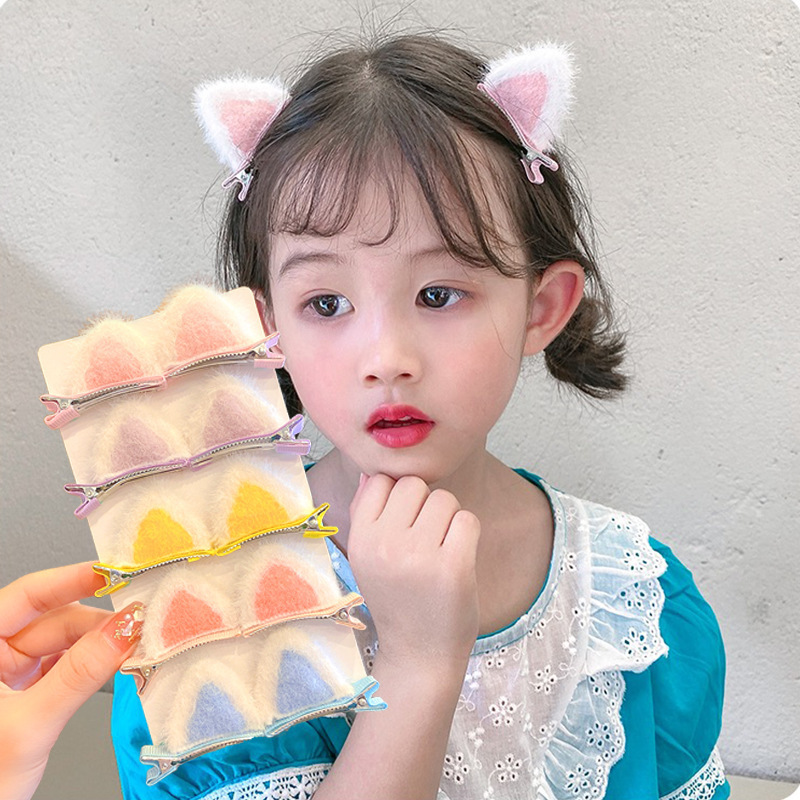 毛绒猫耳发夹随机一对