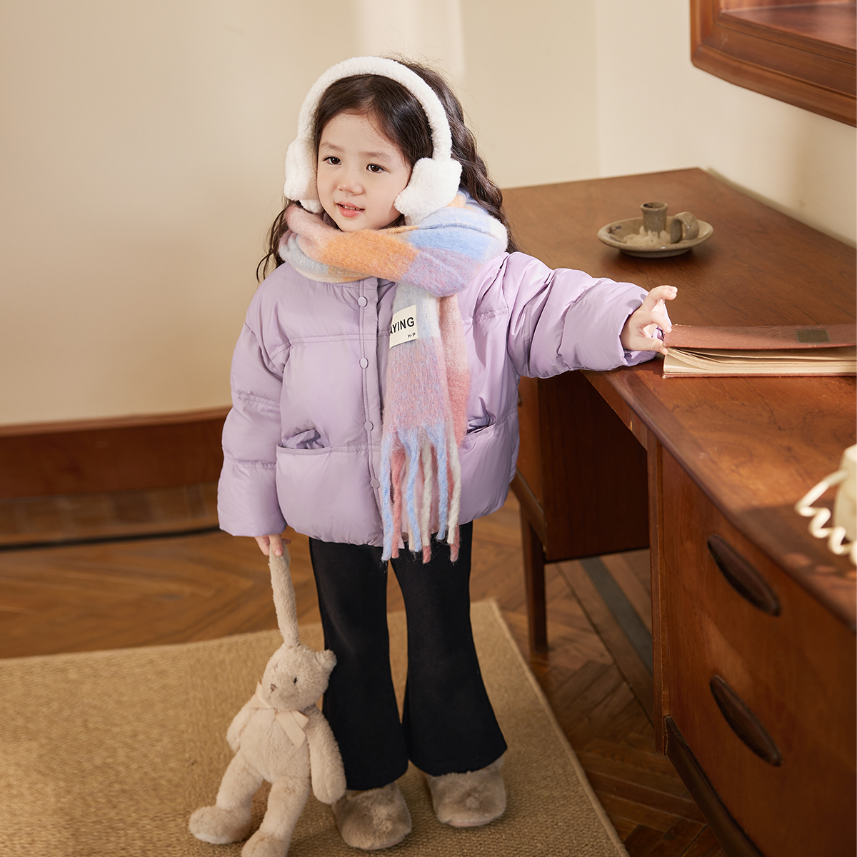 小O宝Okids童装 宝宝加绒喇叭裤2024冬季新款百搭长裤 ODK94007