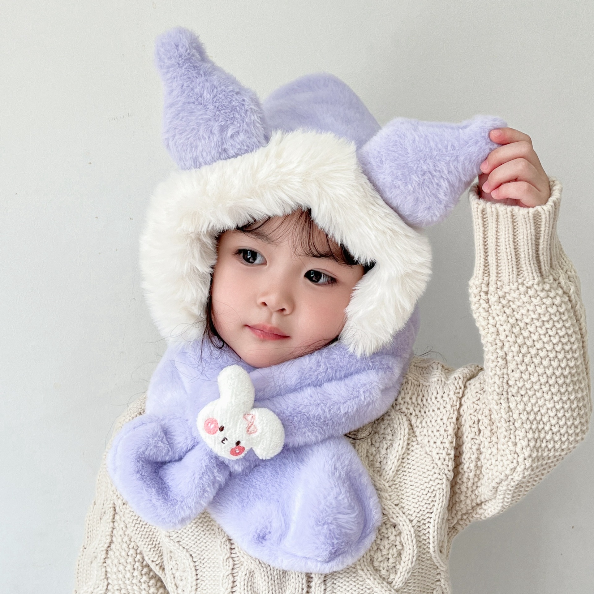秋冬季新款儿童帽子围巾口罩一体帽三件套加绒宝宝护耳帽毛绒帽