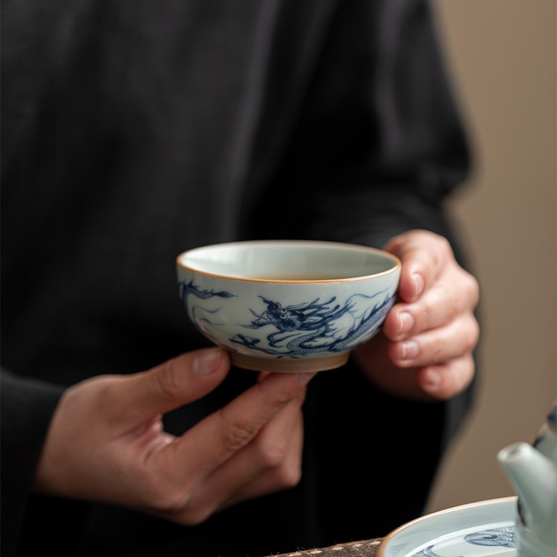 主人杯单杯青花龙腾普洱杯龙年国潮陶瓷精致茶具家用喝茶品茗杯