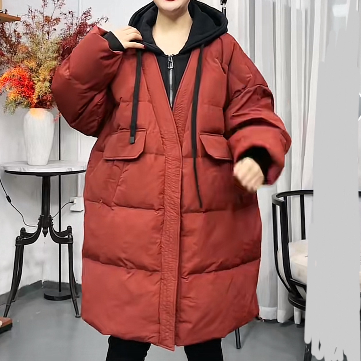 8866欧货假两件白鸭绒羽绒服中长款连帽百搭百搭休闲时尚保暖