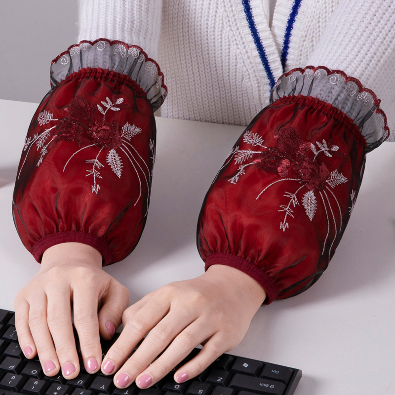 袖套女秋冬韩版短款蕾丝防污上班工作护袖女款刺绣套袖羽绒服手袖