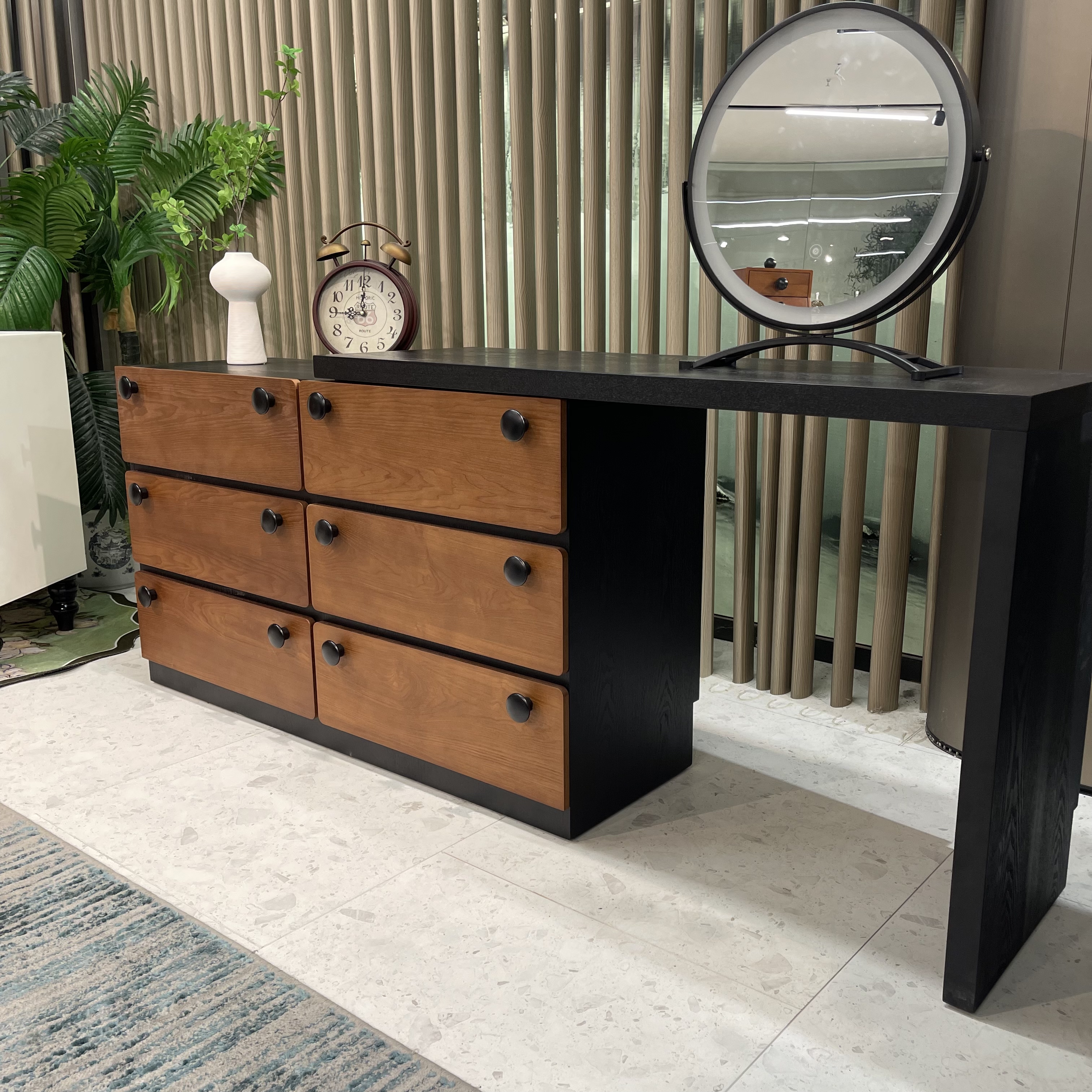 枫叶梳妆台丨中古风复古化妆桌转角现代简约卧室床尾斗柜一体妆台