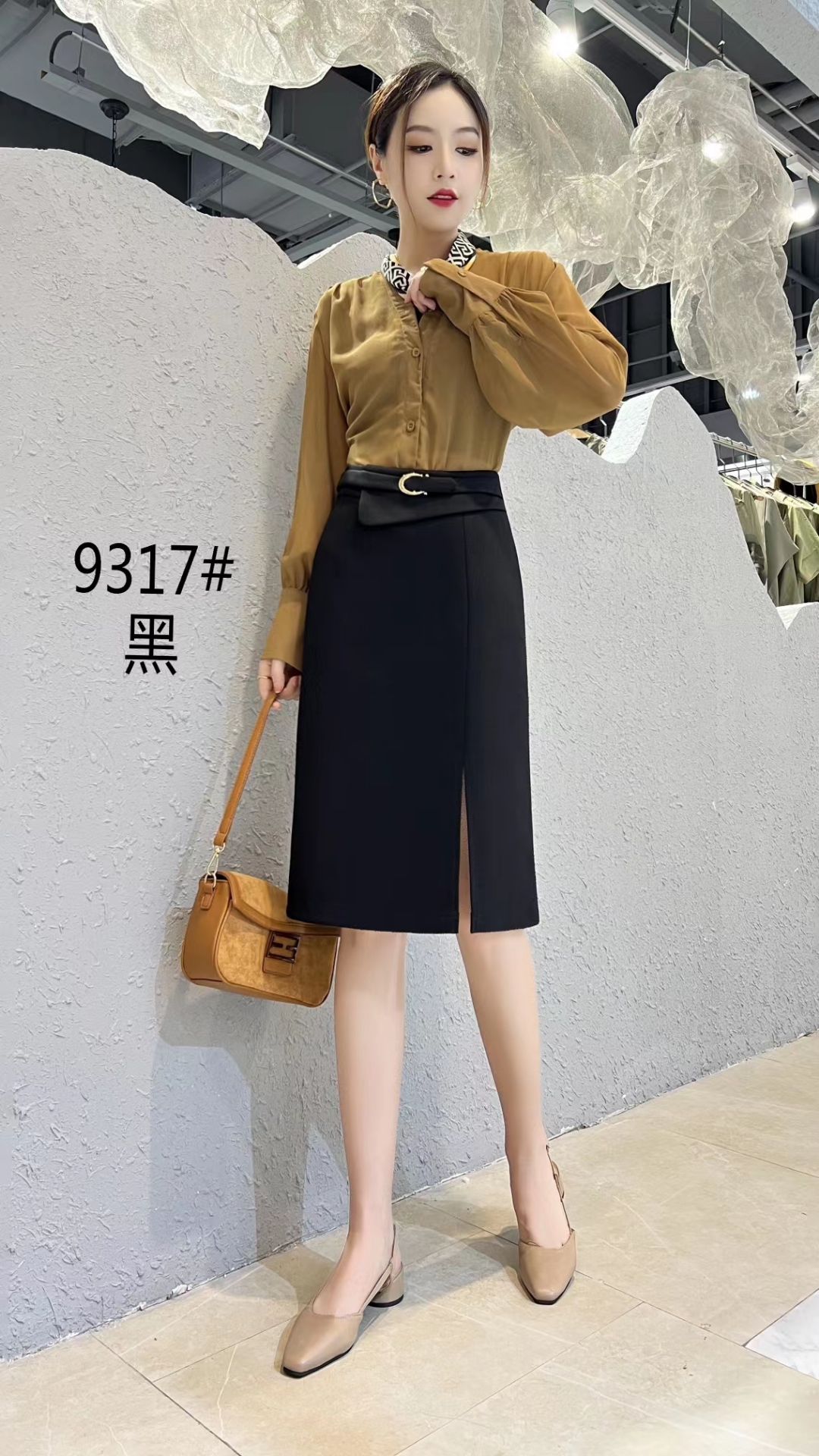 名媛衣橱时尚西装半身裙女2023年秋季新款高腰显瘦开叉一步裙微弹