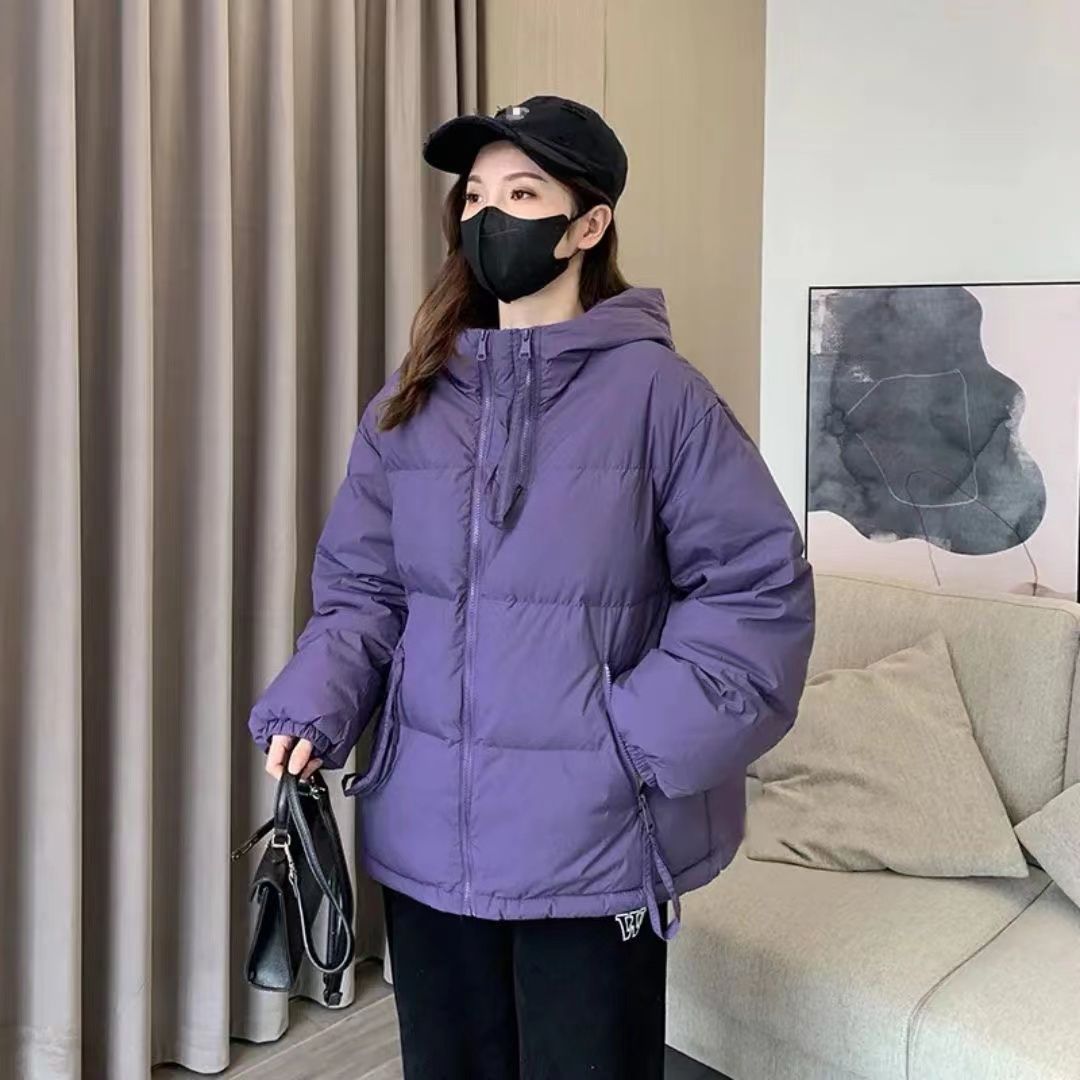 2023小个子连帽韩版复古文艺侧拉链款白鸭绒羽绒服个性款百搭显瘦