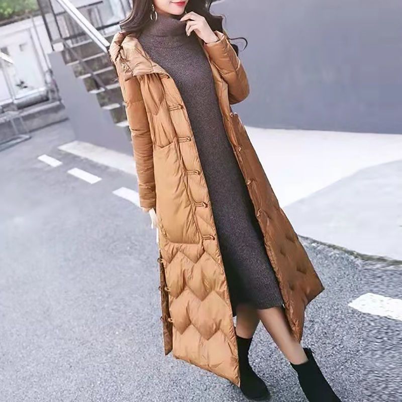 2023中国风民族风羽绒服女加长款过膝盘扣外套时尚新潮气质韩版