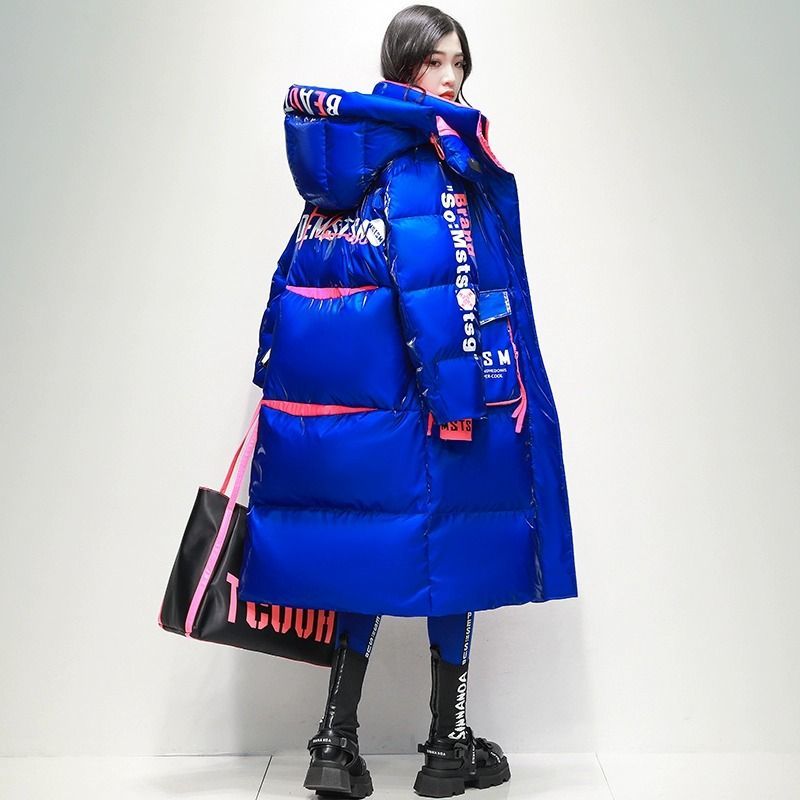 潮牌白鸭绒羽绒服女2023冬季时尚洋气宽松学生过膝长款欧版面包服