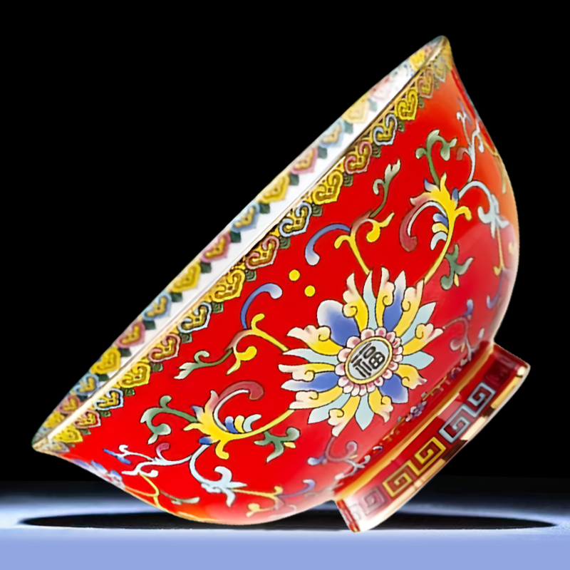 景德镇珐琅彩缠枝莲5英寸米饭碗家用中式宫廷风高端描金陶瓷餐具