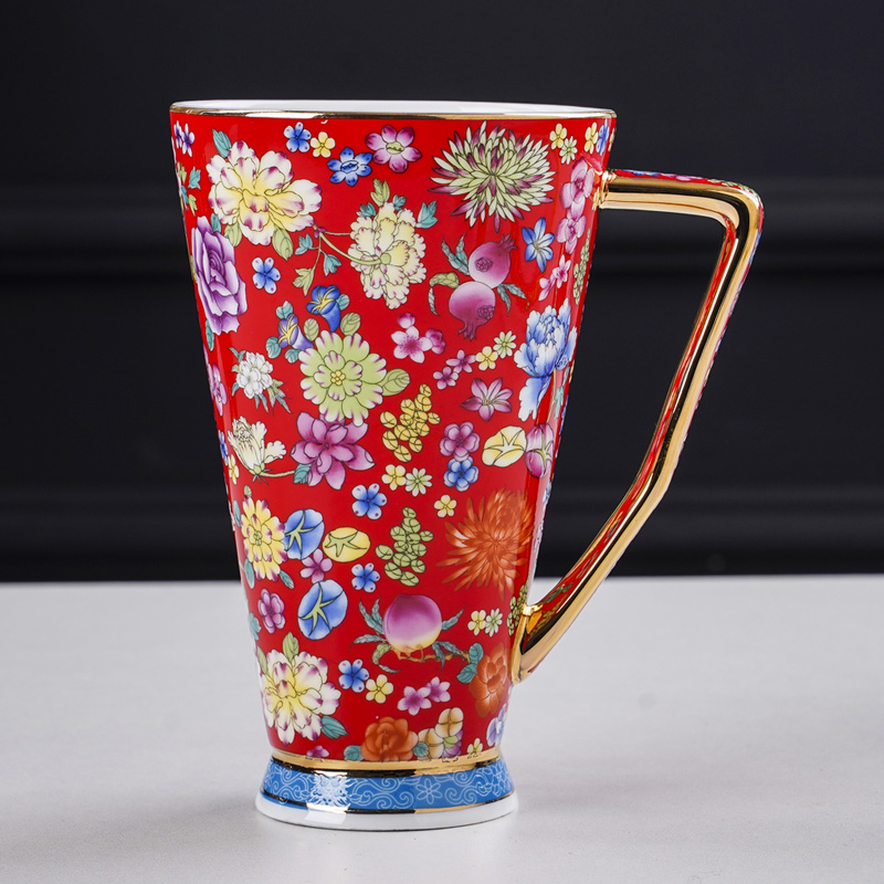 陶瓷马克杯家用珐琅彩杯子景德镇高档茶杯青花瓷办公杯泡茶牛奶杯