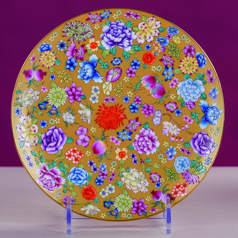 10英寸平盘景德镇万花珐琅彩中式宫廷风牛排菜盘赏盘摆件陶瓷餐具