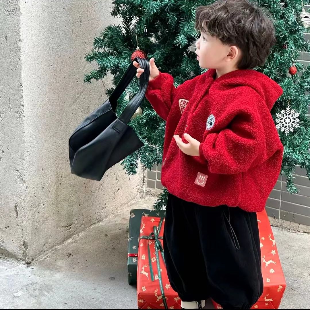 新品巴拉巴拉儿童冬季套装年款美德韩版超厚保暖红色毛毛衣外套加