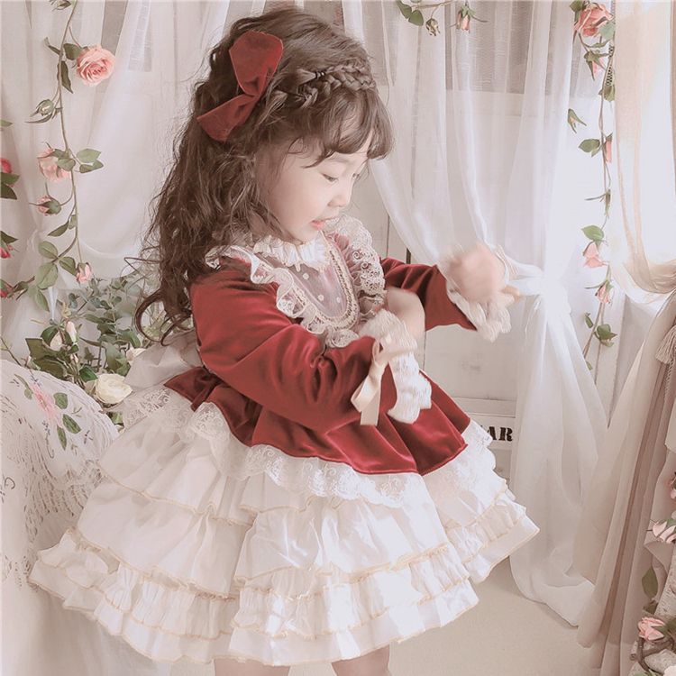 新品巴拉巴拉女童连衣裙新款儿童秋冬加绒加厚洛丽塔公主裙宝宝生