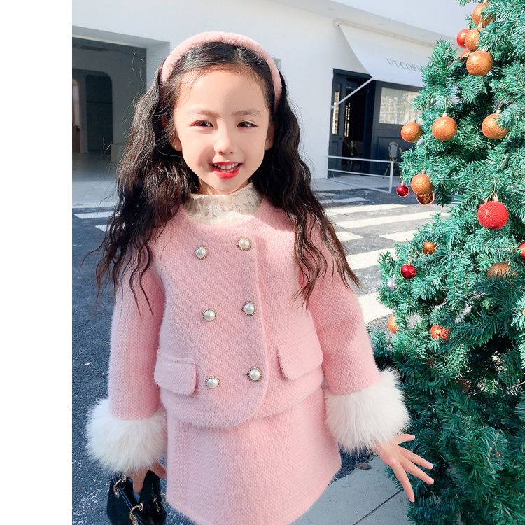 新品巴拉巴拉女童小香风套装裙冬装2023新款洋气儿童水貂绒套装女