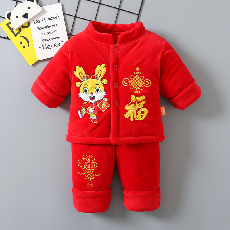 新品巴拉巴拉宝宝唐装套装婴儿棉衣春秋夹棉秋冬季满月服大红喜庆