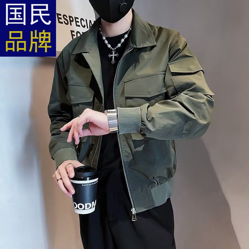 BE【2023秋冬款】高级感工装外套男士春秋冬季潮牌痞帅夹棉夹克男