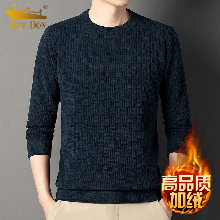金盾冬季雪尼尔加绒加厚男针织衫中年男士休闲圆领宽松保暖毛衣男