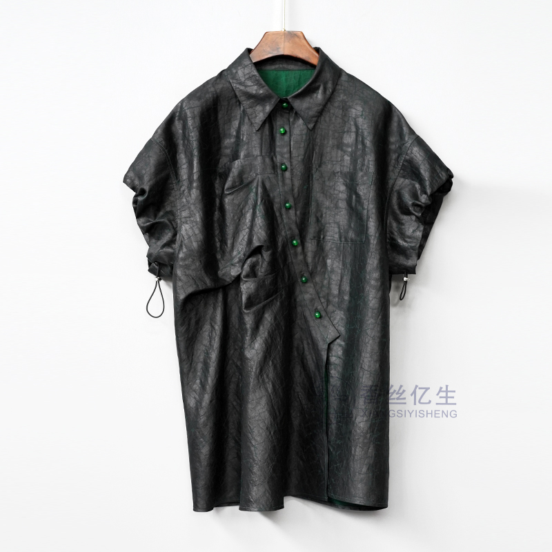 烟云！香云纱龟纹设计感衣夏季翻领休闲宽松时尚百搭女士衬衫X2662