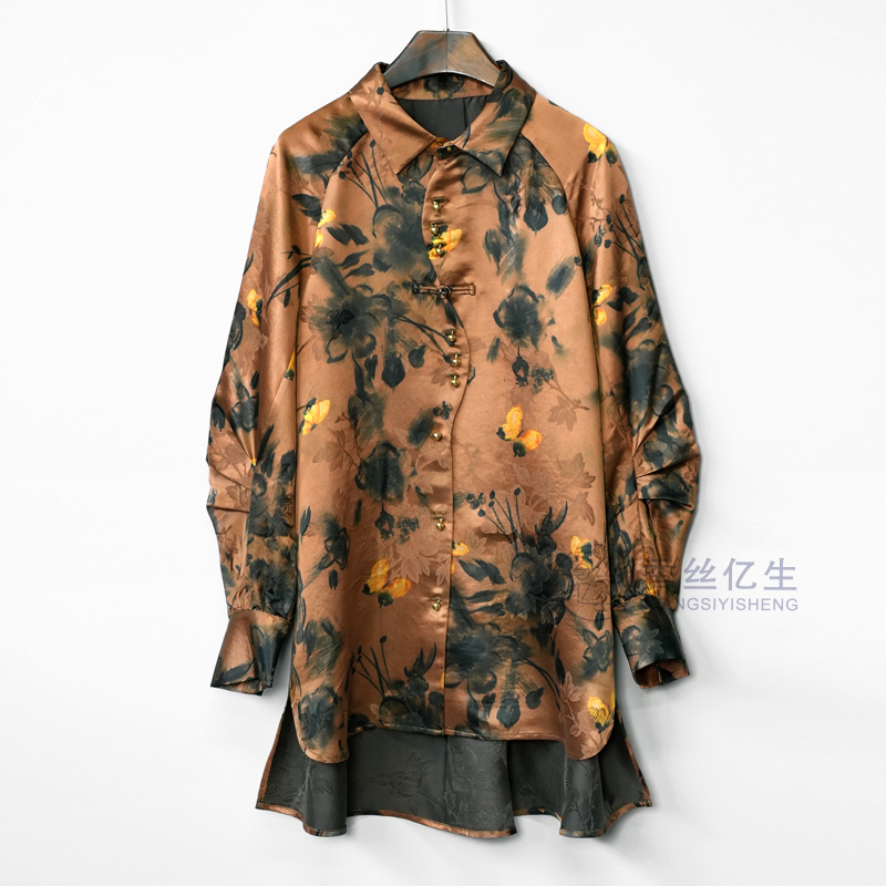 暗香疏影！香云纱重磅75姆米大皮子花萝国风百搭女士长袖衬衫X2791