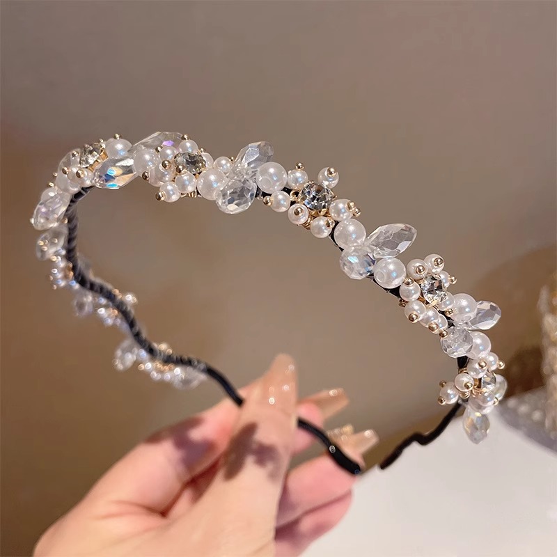 高级感春季珍珠水晶花朵发箍复古发箍2022年网红新款头饰超仙头箍