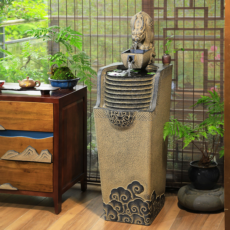 汉韵堂中式流水摆件室内玄关电视柜背景墙循环水喷泉落地新居开业