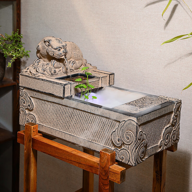 汉韵堂貔貅招财流水摆件新中式家居喷泉水鱼缸祥云桌面加湿流水器