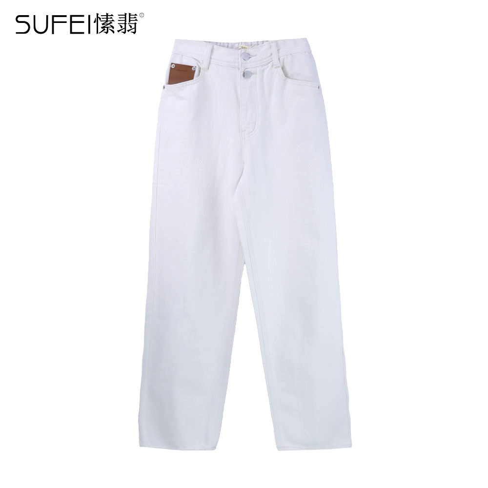 SUFEI/愫翡S31NK0163B 2023春季新款白色直筒长裤  0163