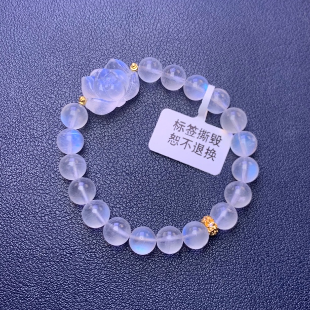 天然蓝月光莲花手链蓝光很强单圈8mm+手串女神气质蓝色宝石时尚