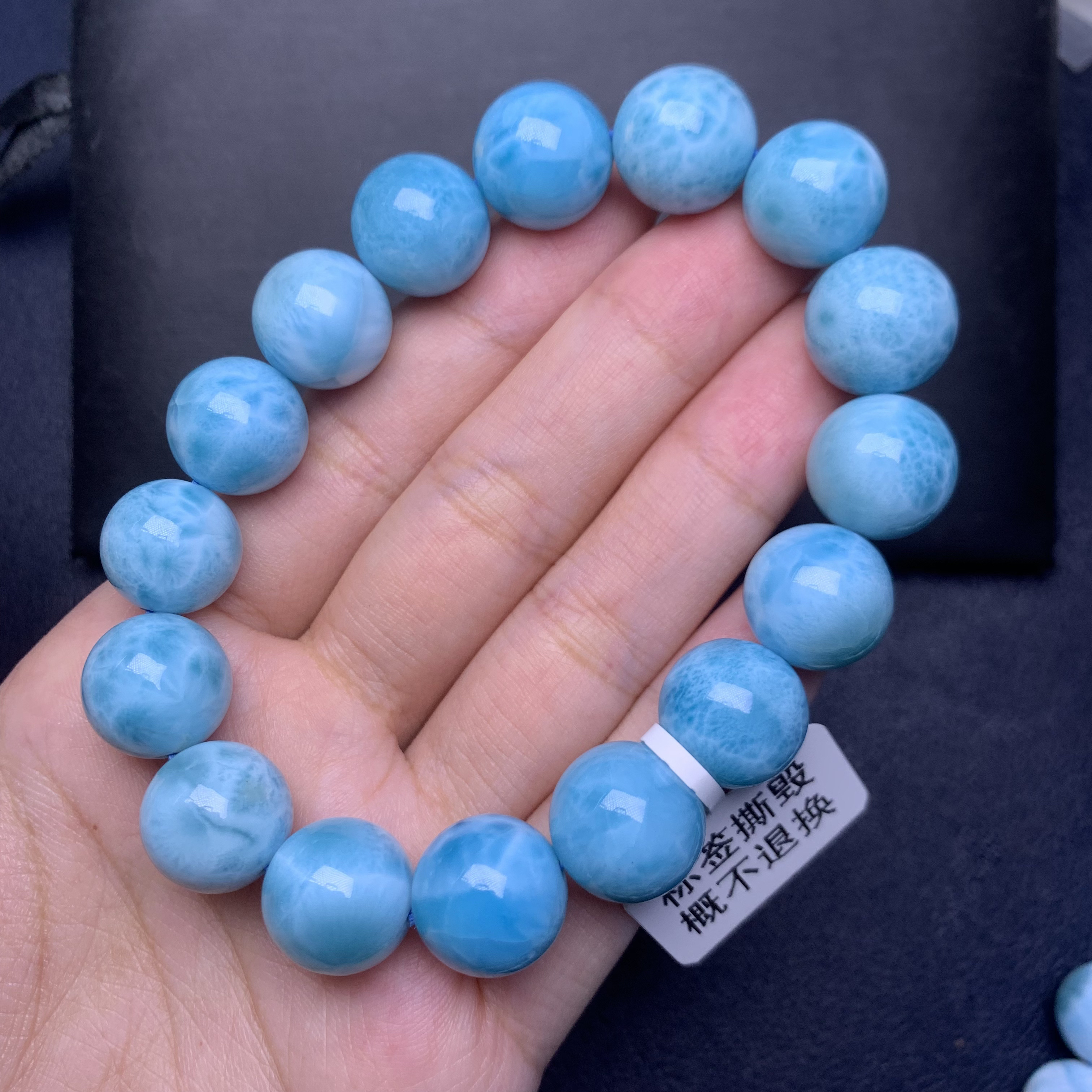 天然高品海纹石单圈手串龟背纹蓝色宝石拉利玛手链男女情侣款气质