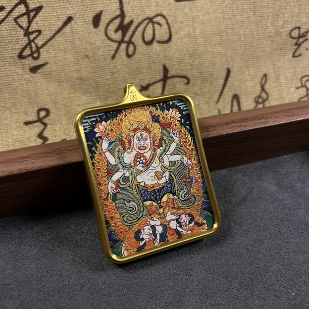 钛钢吊坠 【梵心】手绘唐卡 白六臂玛哈嘎拉