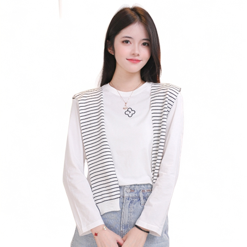 【早秋绝搭】茵曼经典条纹外搭针织披肩时尚百搭休闲学院空调房护肩