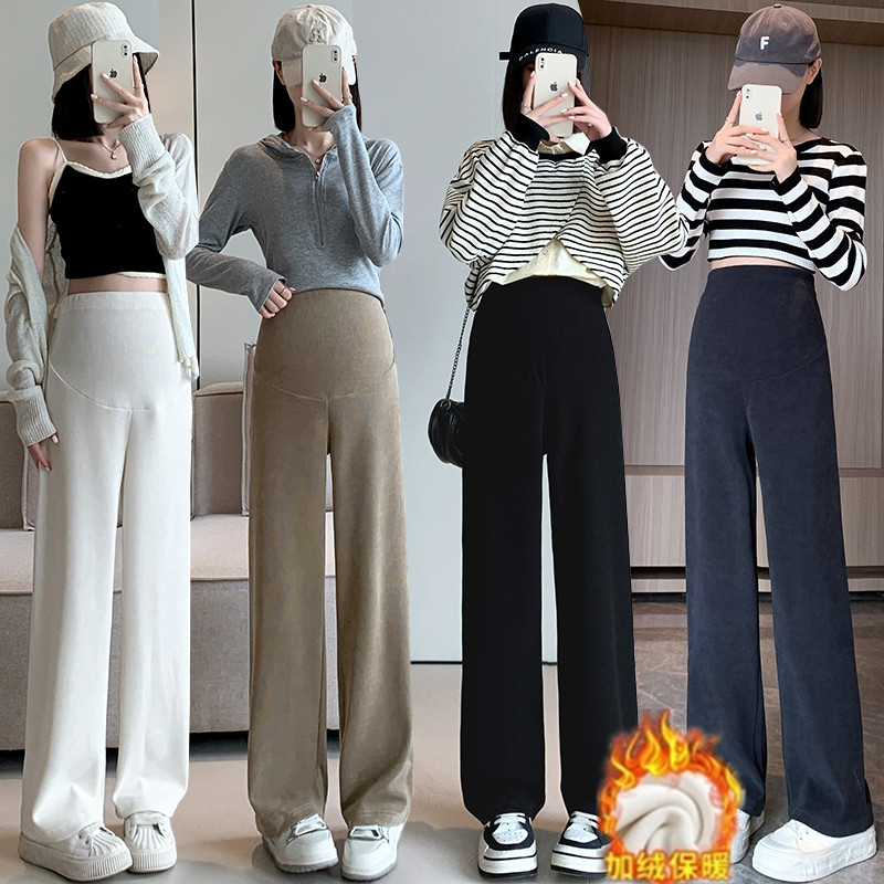 孕妇裤子秋冬季外穿垂感百搭阔腿长裤欧棉绒孕妇装冬季加绒加厚