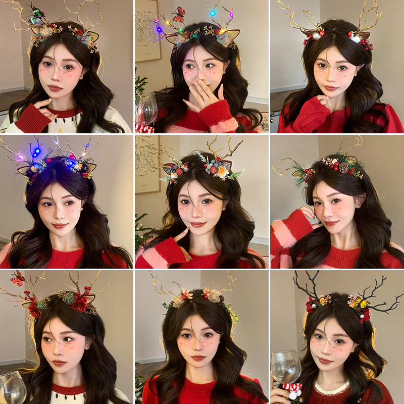 圣诞节鹿角节日发箍女2023新款头箍压发外出百搭发捆气质发卡头饰