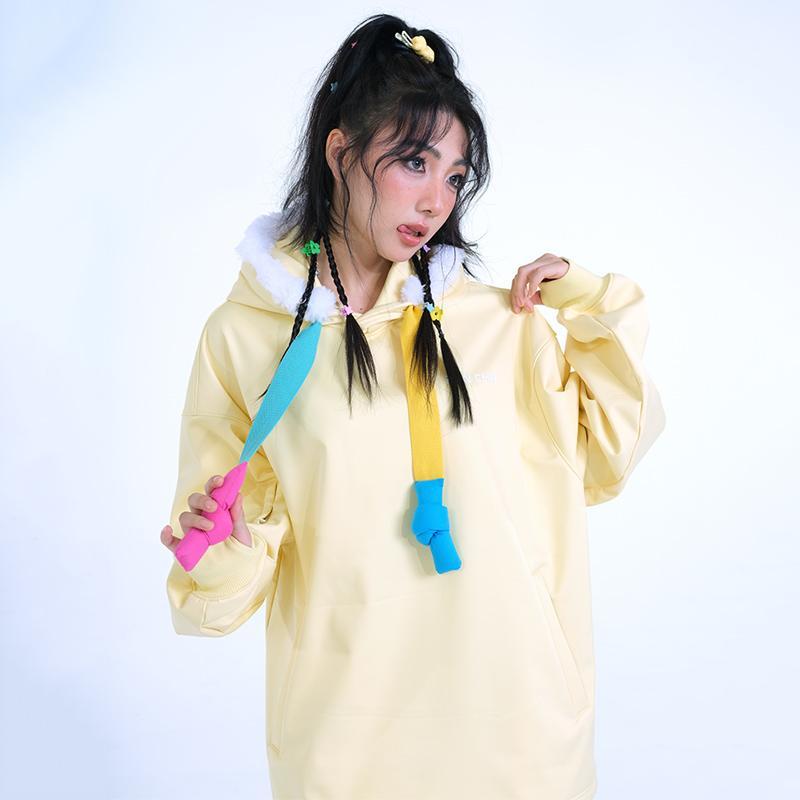 Ren刃川 毛绒连帽黄粉白滑雪服卫衣2025新款男女单板双板防水户外