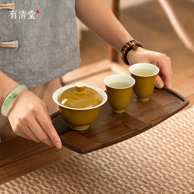 有清堂新中式北美黑胡桃木实木小茶盘客厅禅意家用创意置物小茶几