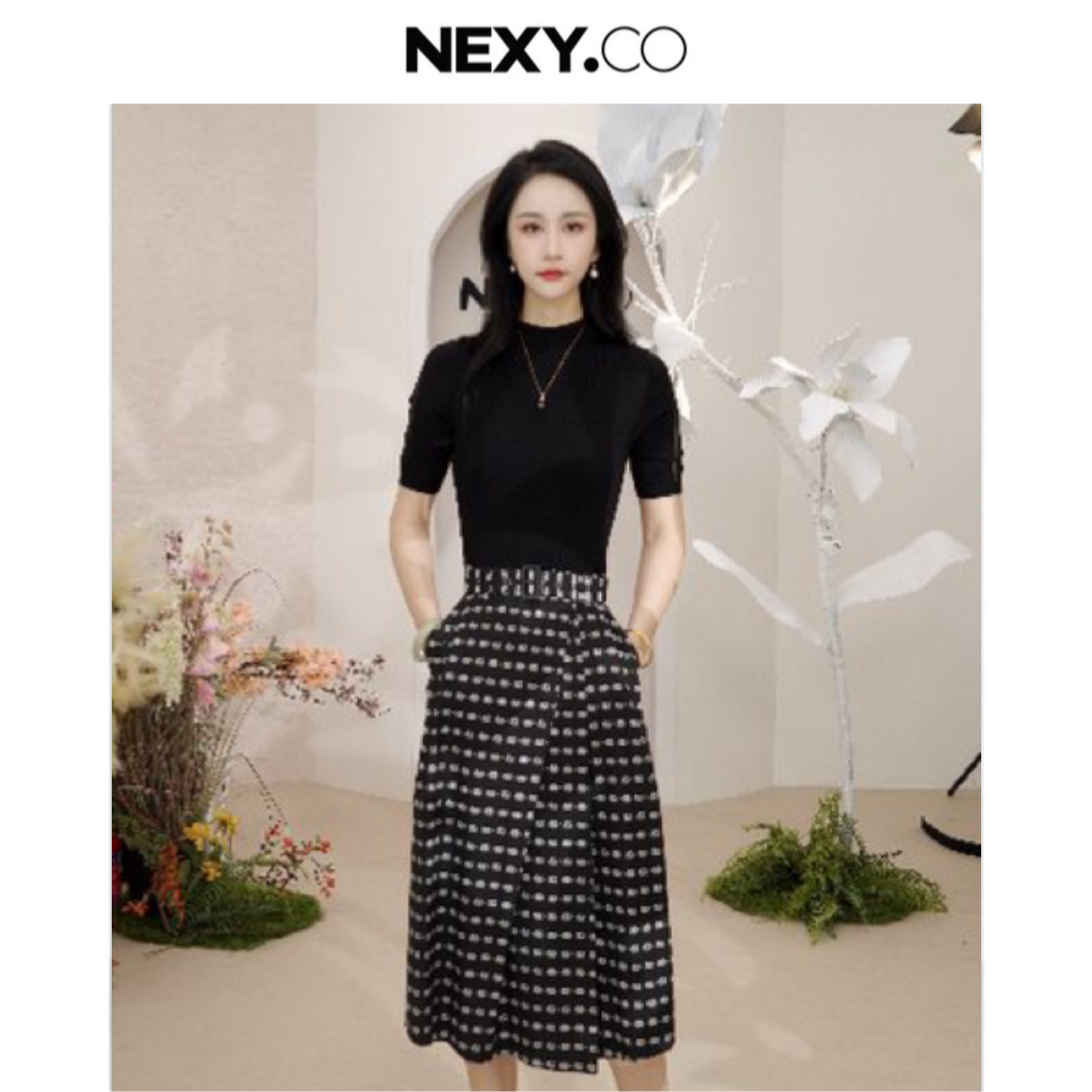 NEXY.CO/奈蔻连衣裙|显瘦|法式复古|赫本感|重要场合|XF05140W0