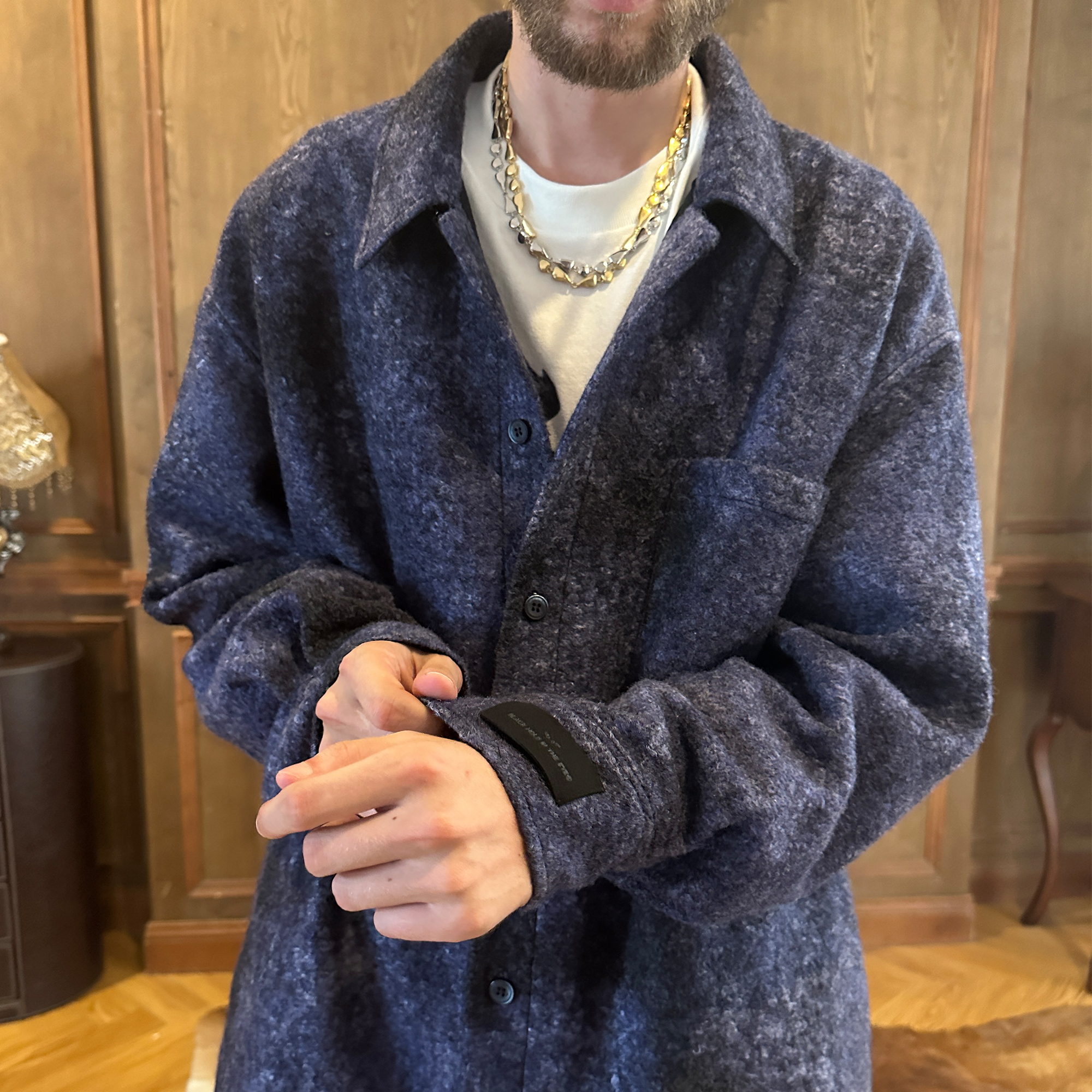 黑洞之眼 含羊毛混纺面料定制扎染效果 黑紫雾霾毛呢厚衬衫外套