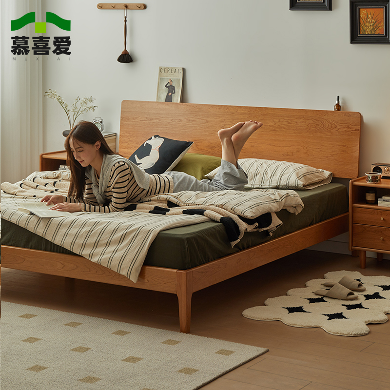 樱桃木床千寻全实木床原木风1.8m双人床卧室简约1.5m单人床